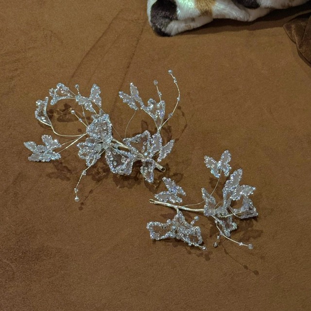 全新網紗鑽蝴蝶邊夾